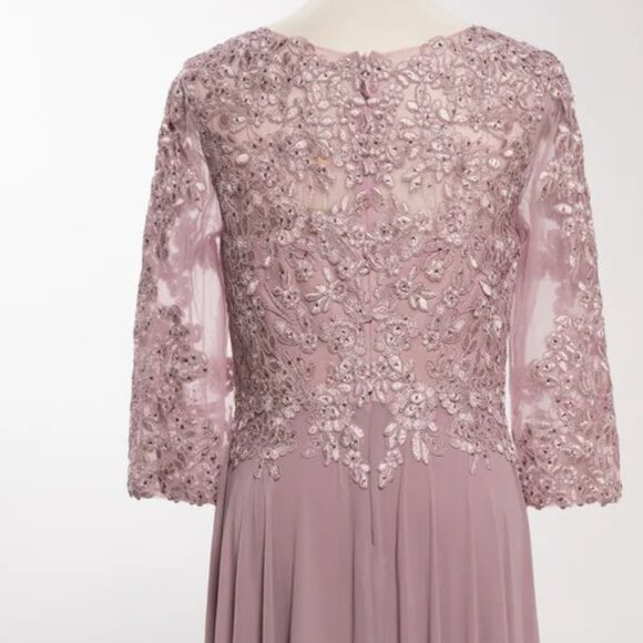 New A-Line Formal Floral Lace Embellished MOB Maxi Gown w/ 3/4 Sleeves TC M2758Q - Picture 7 of 8